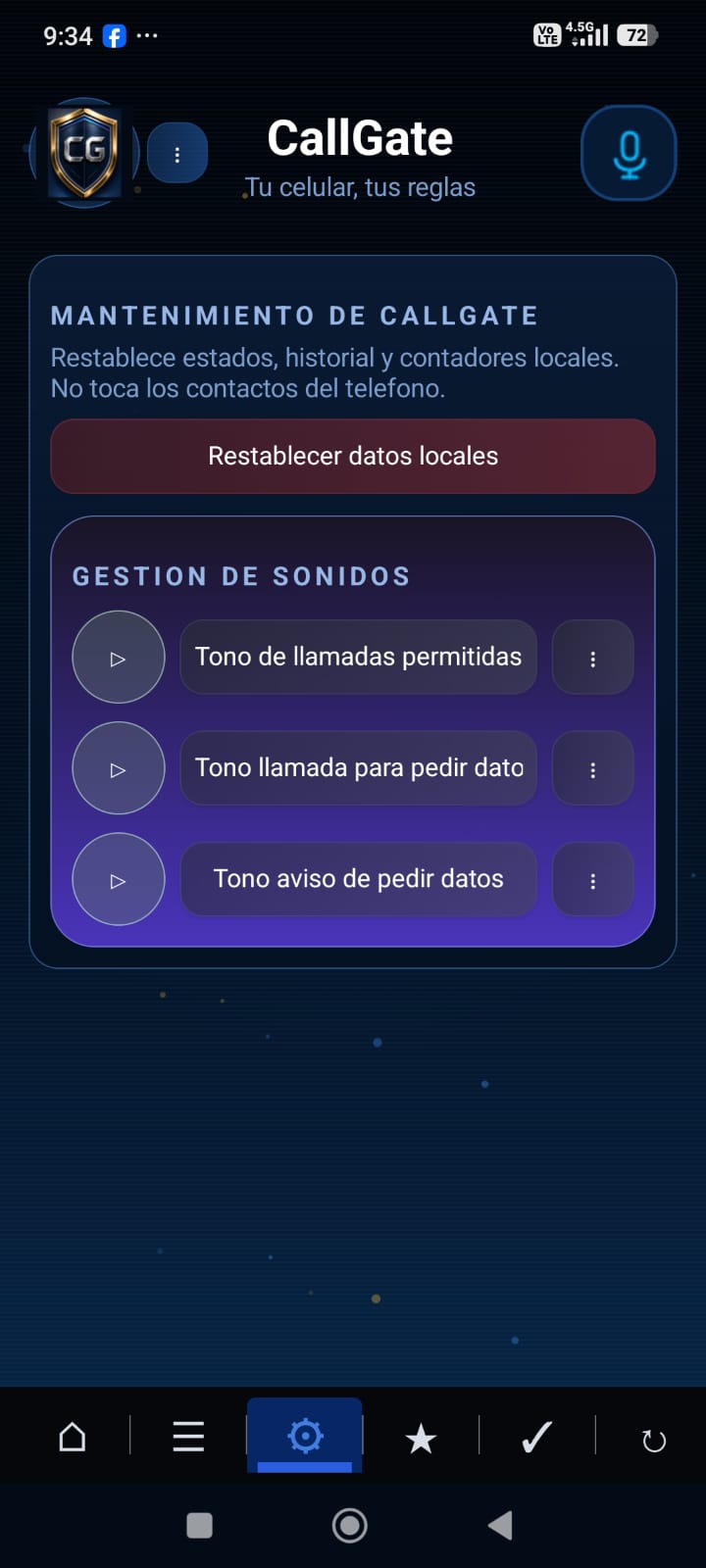 Mantenimiento y gestión de sonidos de CallGate